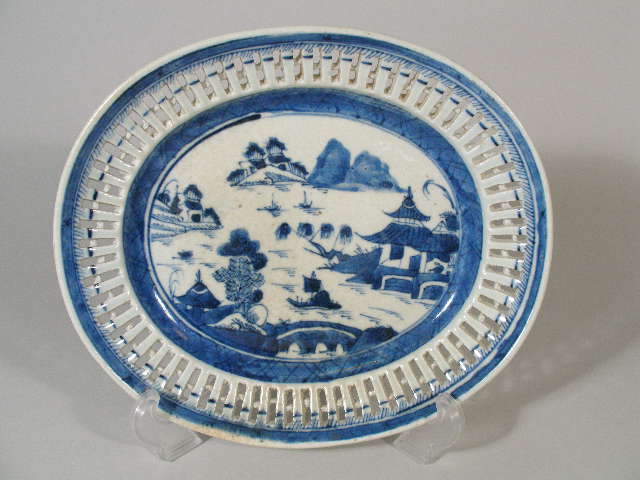 Appraisal: Canton Platter Export Porcelain th c w unusual reticulated border