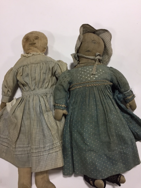 Appraisal: TWO CLOTH DOLLS WITH DRAWN FACES American late th-early th