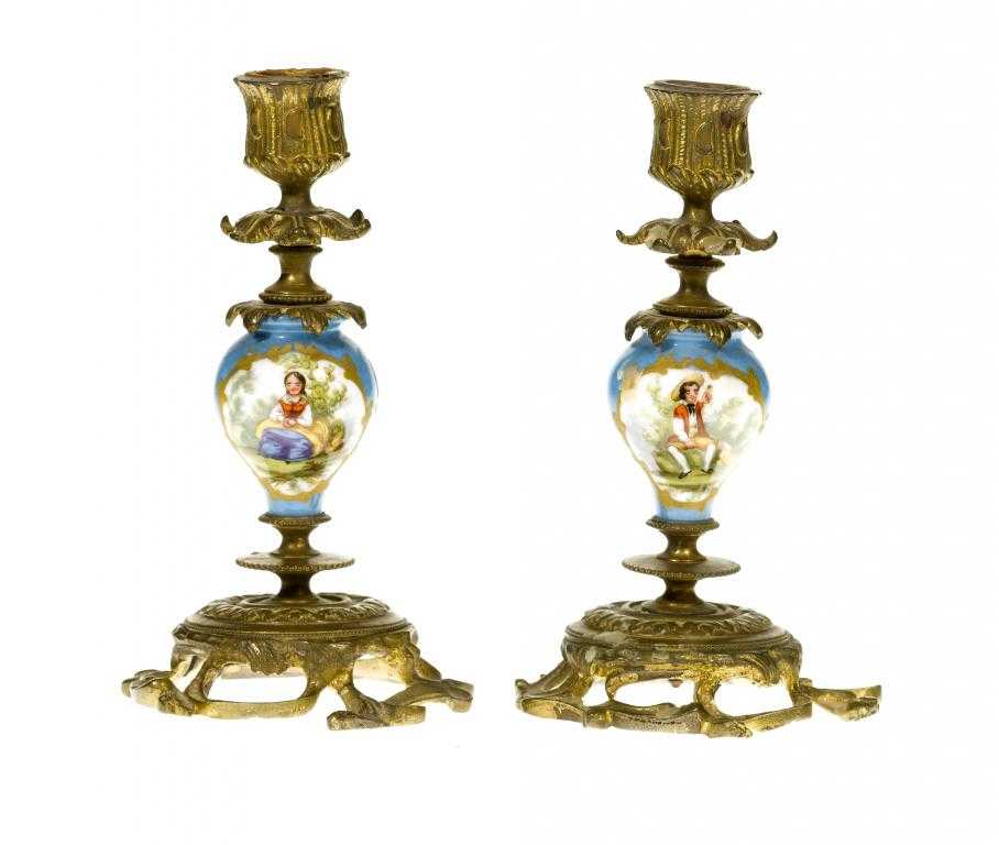 Appraisal: A PAIR OF S VRES STYLE PORCELAIN MOUNTED GILT BRONZE