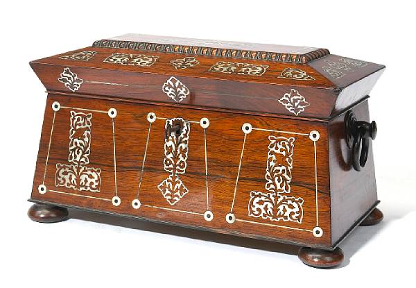 Appraisal: A William IV mother-of-pearl inlaid rosewood tea caddy second quarter