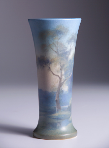 Appraisal: ROOKWOOD Scenic Vellum flaring vase painted by Fred Rothenbusch with