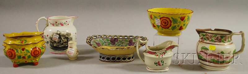 Appraisal: Seven Assorted English Decorated Ceramics three pitchers a small jug