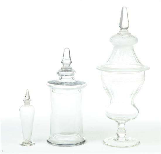 Appraisal: THREE GLASS APOTHECARY JARS American or European nd half- th