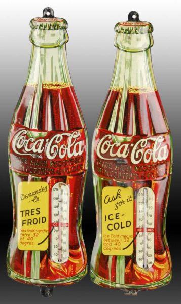 Appraisal: Lot of Coca-Cola Embossed Bottle Thermometers Description Circa s Tin