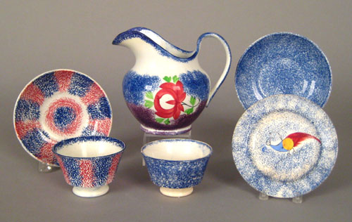 Appraisal: Group of spatter tablewares th c to include blue and