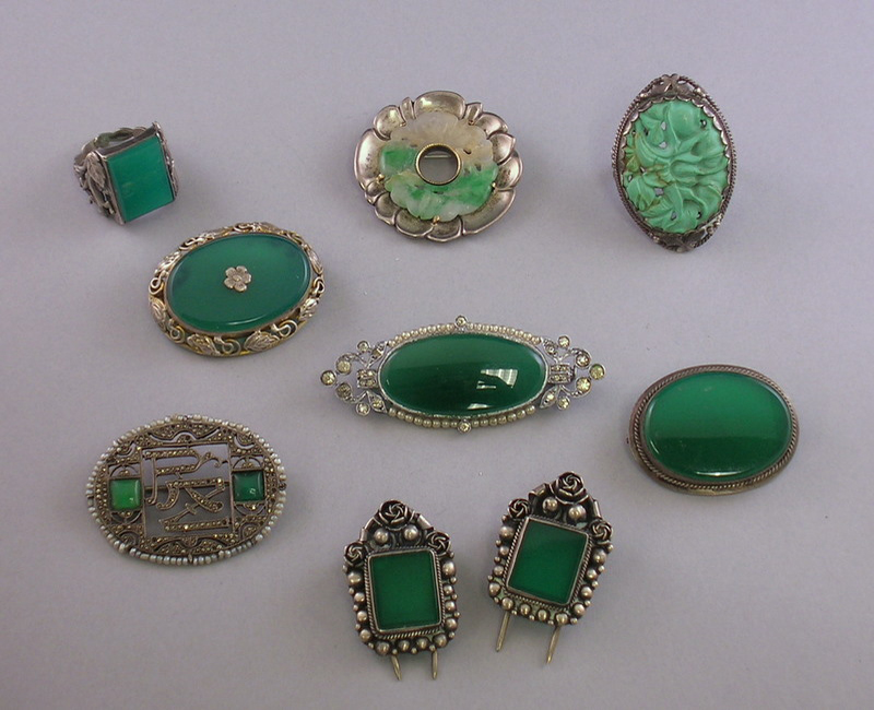 Appraisal: Group of Carved Jade and Green Stone Jewelry including five