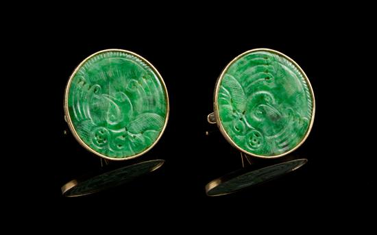 Appraisal: Sale Lot A Pair of Chinese Karat Gold and Jadeite