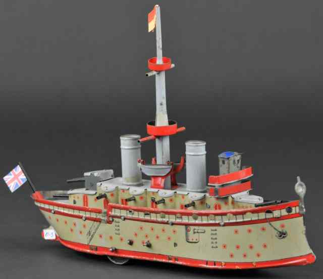 Appraisal: OROBR CRUISER Germany well detailed lithographed tin war ship with