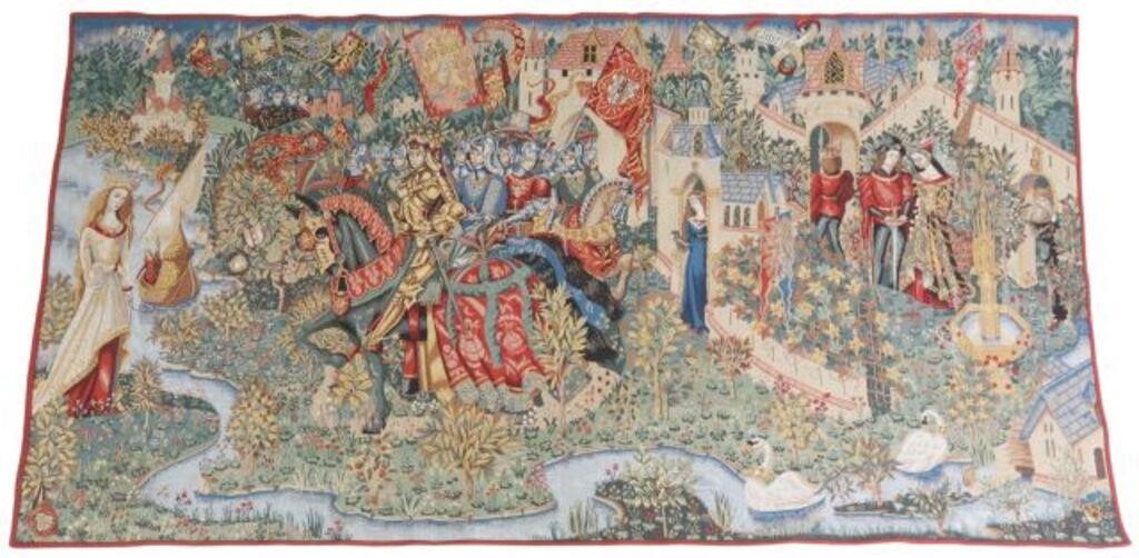 Appraisal: Medieval style jacquard tapestry La Legende du Roi Arthure Jules