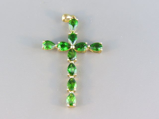 Appraisal: Green Chrome Tourmaline Cross vivid pear shape gems gold on