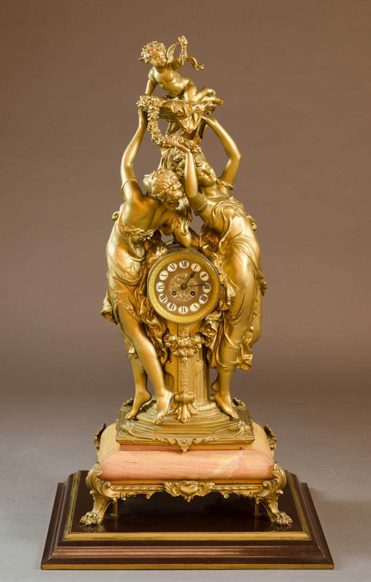 Appraisal: LARGE FIGURAL SPELTER MANTEL CLOCK Adolphe Mougin French - movement