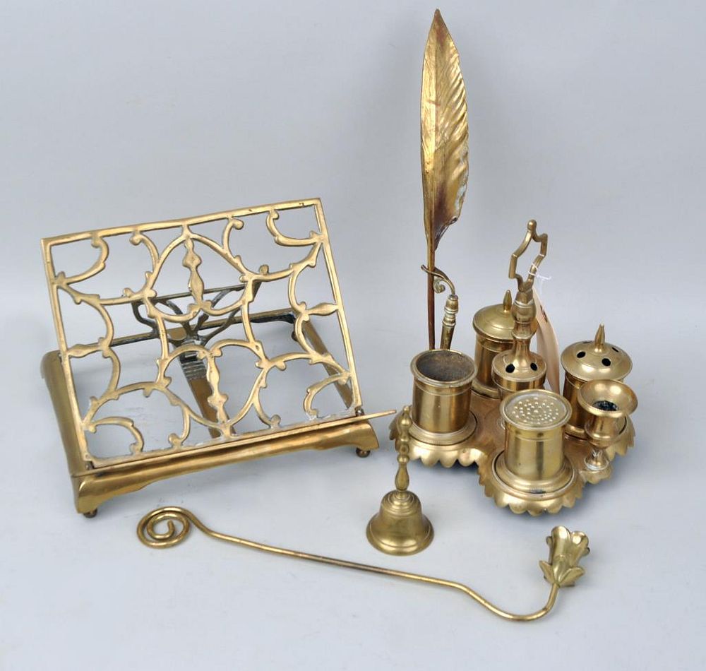 Appraisal: Group Antique Brass Desk Items comprising desk set bookstand and