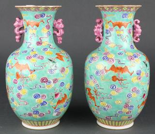 Appraisal: Two Chinese Porcelain Vases Bats lot of Chinese enameled porcelain