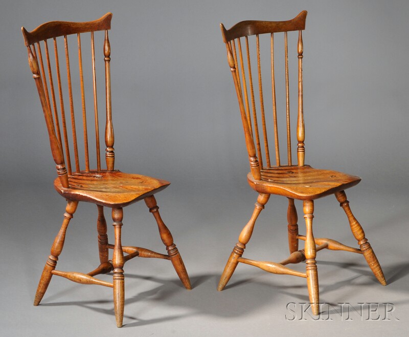 Appraisal: Pair of Ash Maple and Pine Windsor Fan-back Side Chairs