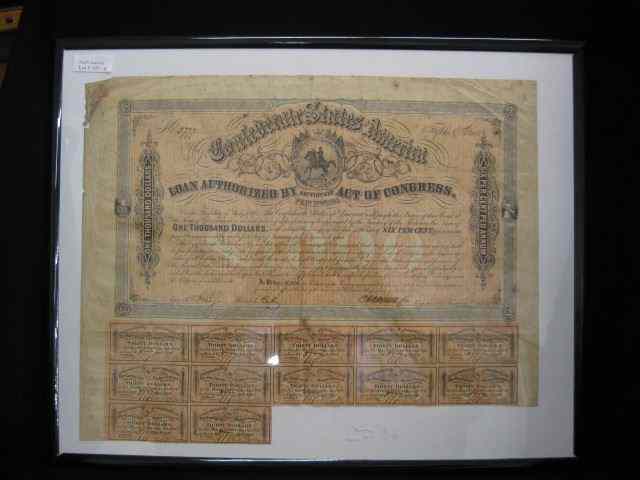 Appraisal: Confederate Civil War Bond Richmond percent interest with coupons still