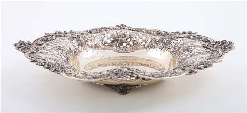 Appraisal: TIFFANY CO MONOGRAM SILVER CAKE BASKET - the waved serpentine