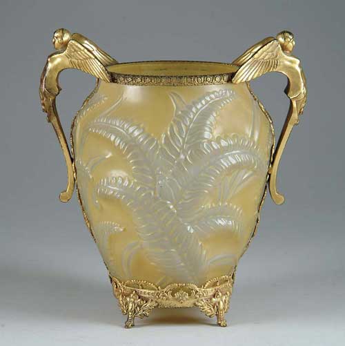 Appraisal: FINE PHOENIX GLASS FERN VASE IN FANCY FRAME yellow and