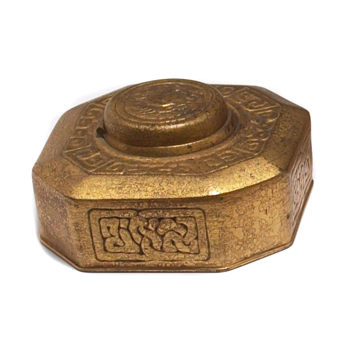 Appraisal: Tiffany Studios inkwell bronze with a Zodiac pattern original gold