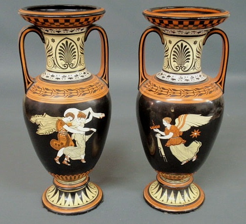 Appraisal: Pair of French porcelain vases with Greek motif Seizing Helen