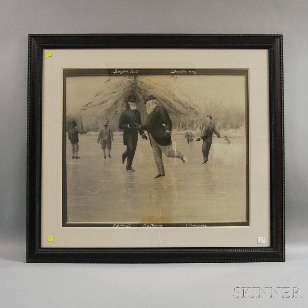 Appraisal: Framed Black and White Photograph of the Painting Haverford Pond