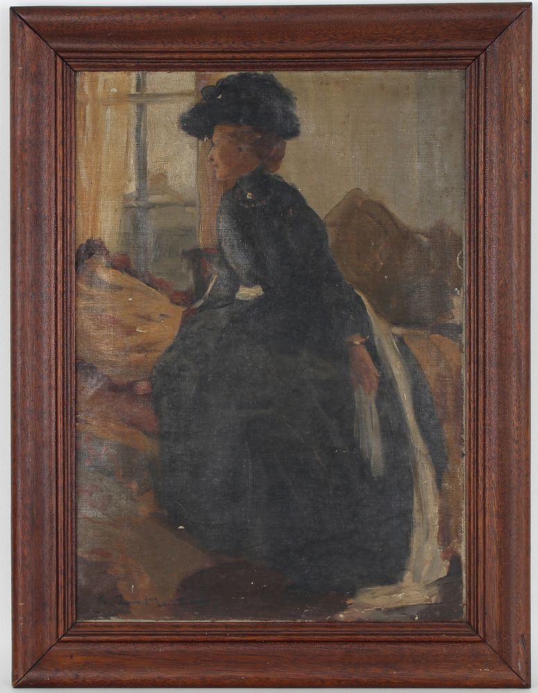 Appraisal: Signed Early th C Painting of Elegant Woman Signed Early