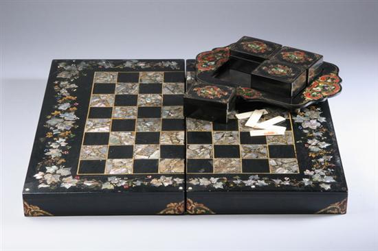 Appraisal: VICTORIAN PAPIER M CH AND MOTHER-OF-PEARL INLAID GAME BOARD AND