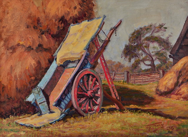 Appraisal: JOHN ANTHONY'The Blue Cart' signed and dated ' oils on