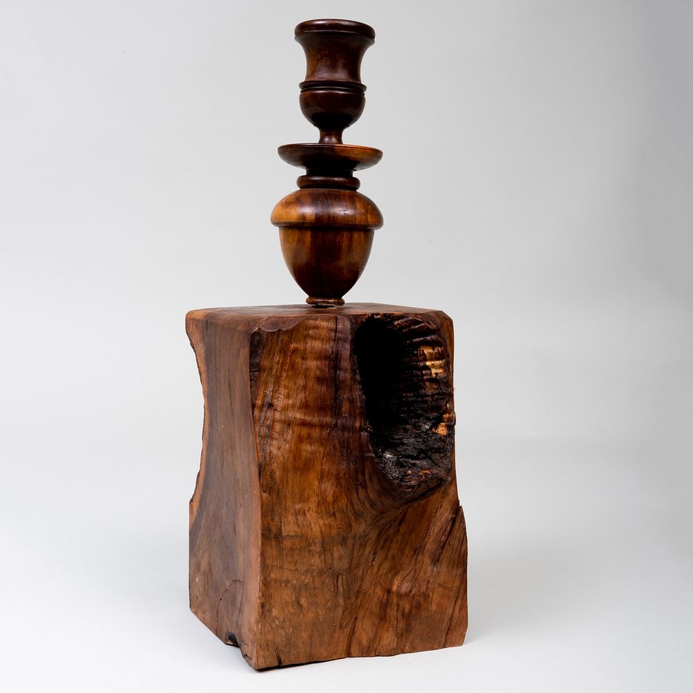 Appraisal: Modern Turned and Burl Wood Candlestick x x in Condition