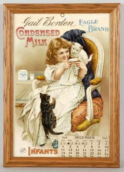 Appraisal: Framed Borden's Condensed Milk Calendar Description Cardboard Beautiful image of