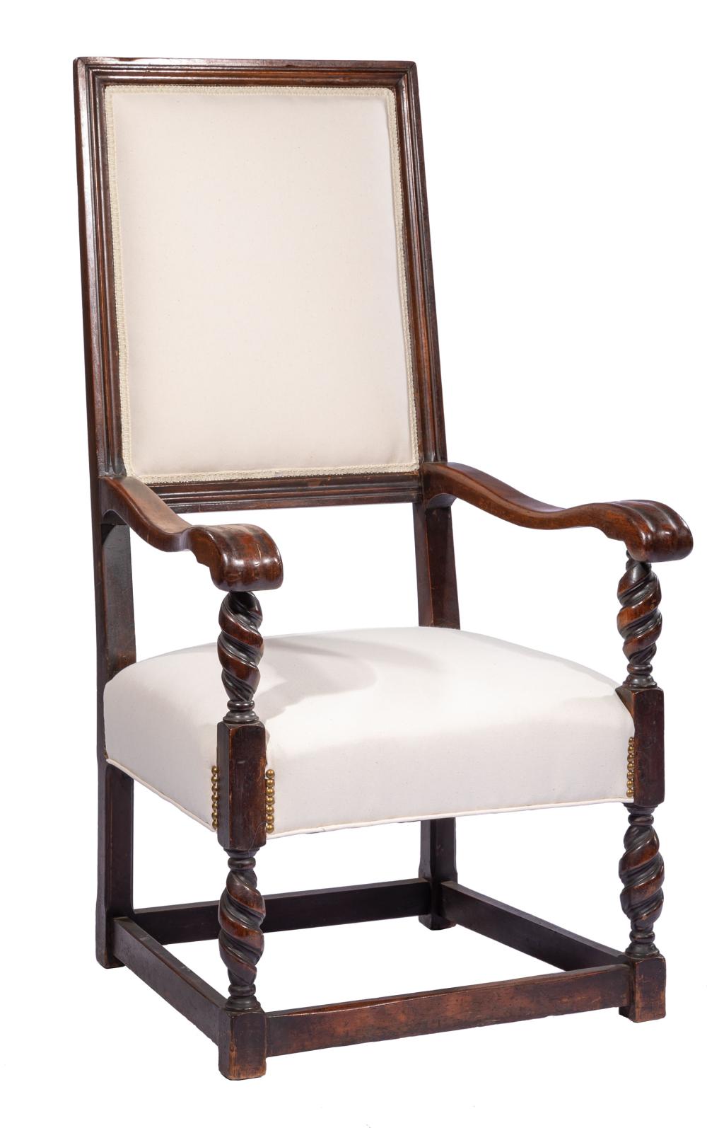 Appraisal: Antique Baroque-Style Carved Walnut Armchair molded framed back shaped arms