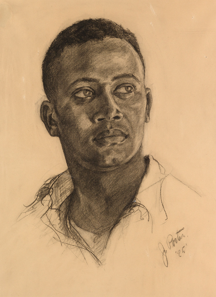 Appraisal: JAMES A PORTER - Head of a Young Man Charcoal