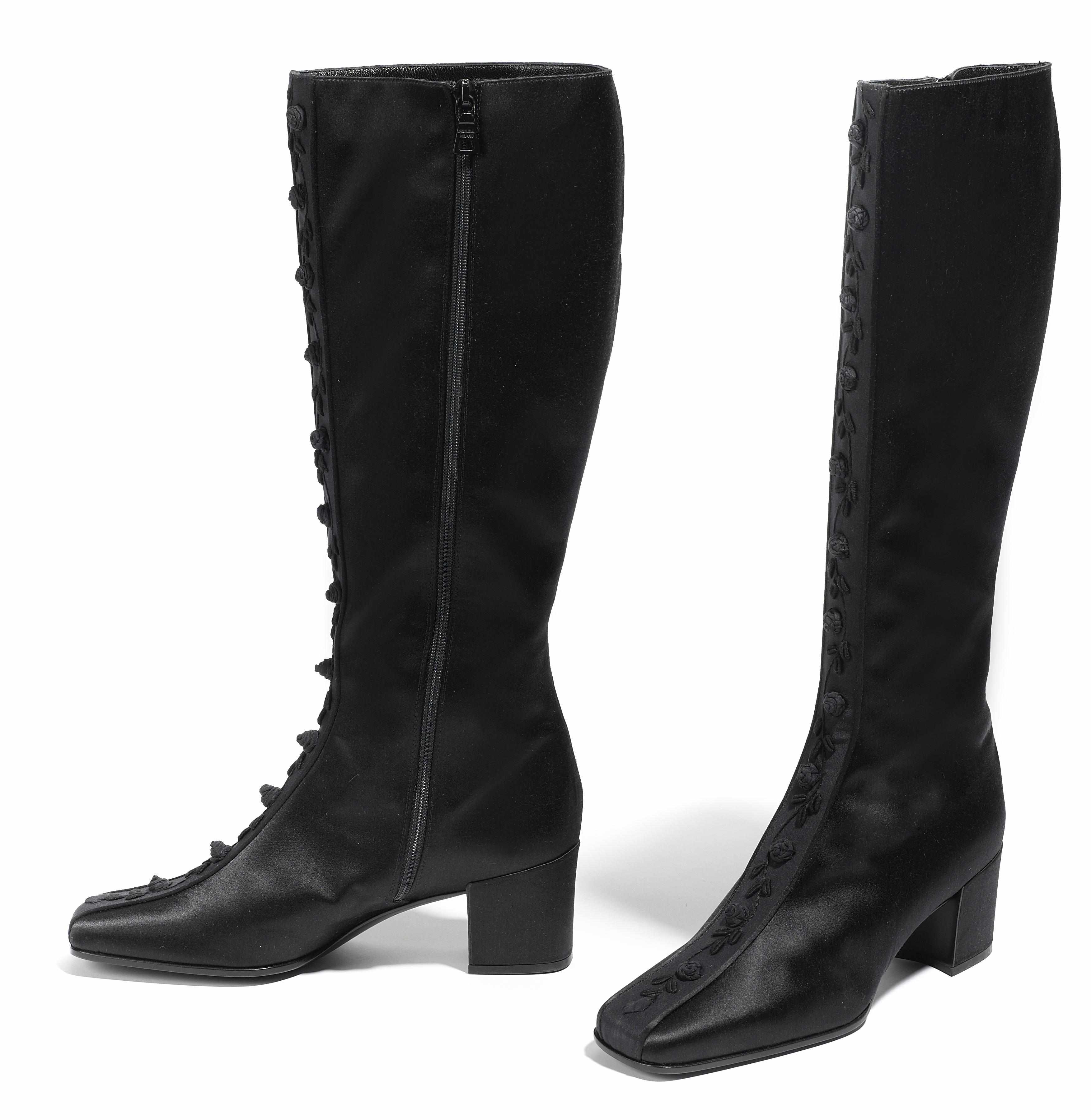 Appraisal: A pair of Prada embroidered black satin boots size