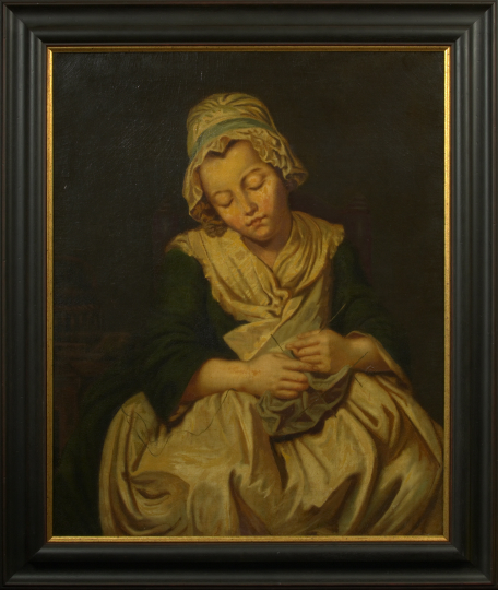 Appraisal: Dutch School Late th Century A Young Girl Knitting oil