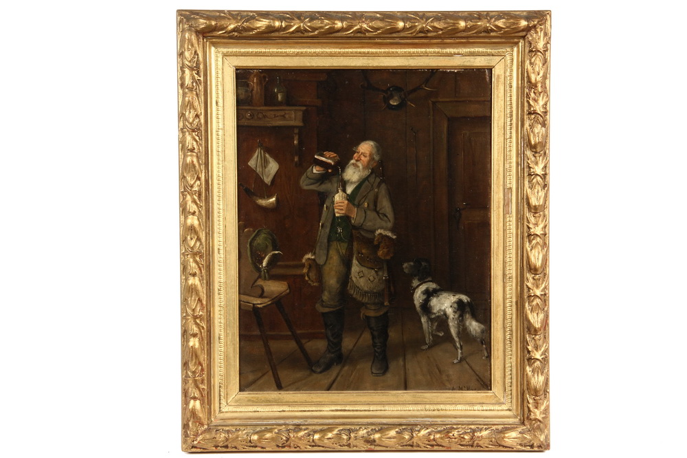 Appraisal: AUGUST MULLER Germany - - Elderly Bavarian Hunter Refilling His