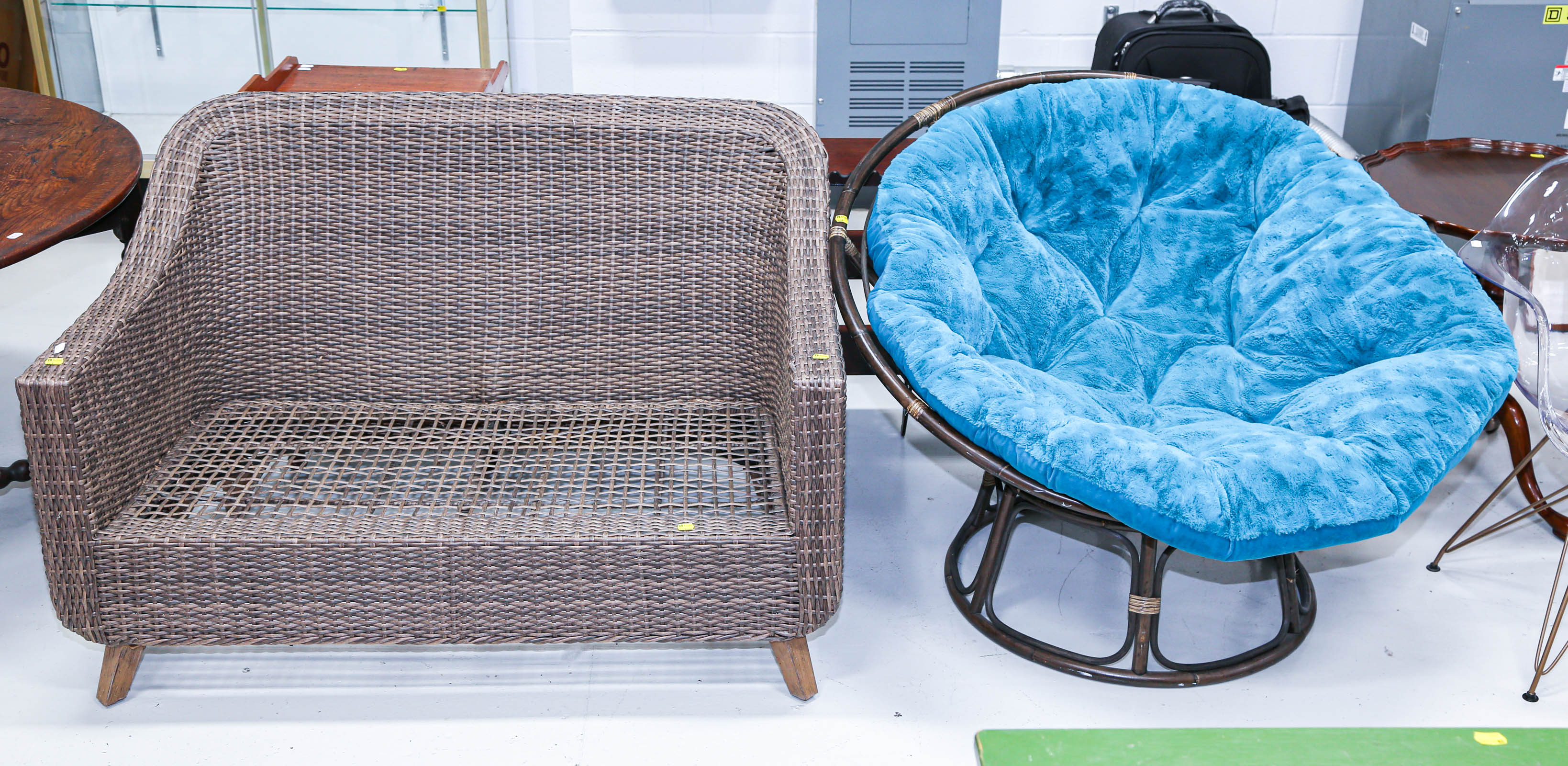 Appraisal: FAUX RATTAN PATIO SETTEE BAMBOO STYLE TUB CHAIR Faux rattan