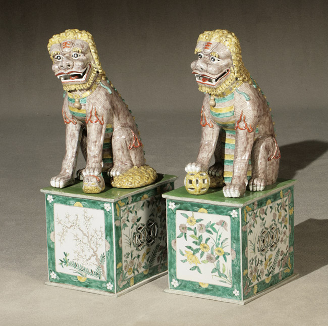 Appraisal: Pair of Chinese Export-Type 'Famille Verte' Figures of Fu-Lions on