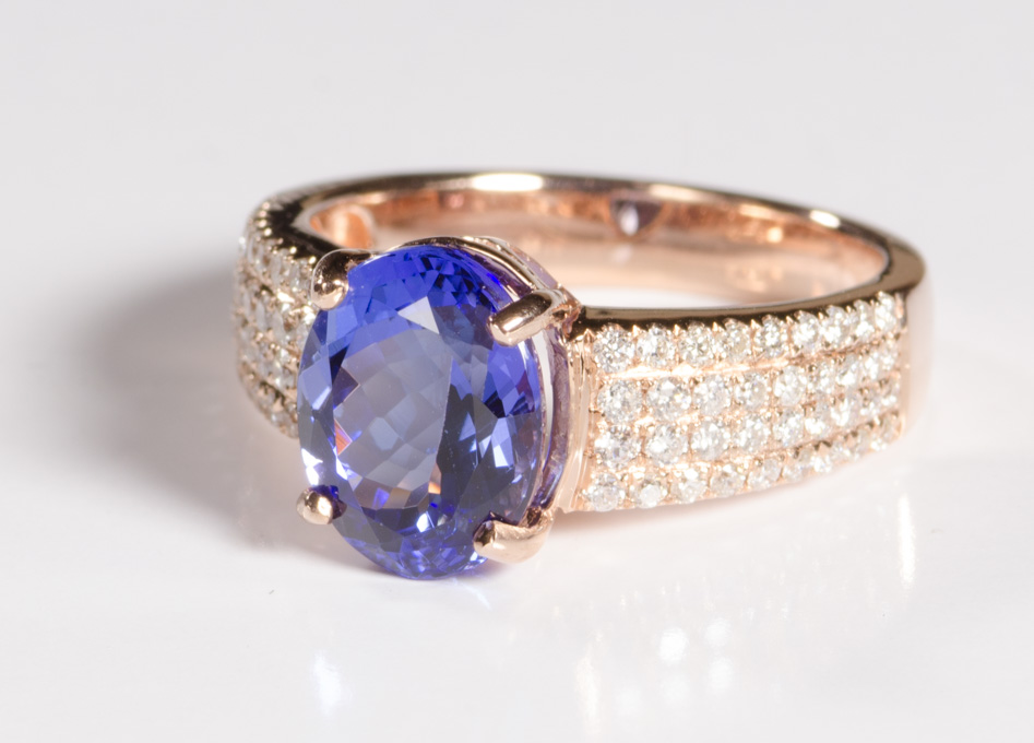 Appraisal: TANZANITE DIAMOND AND FOURTEEN KARAT ROSE GOLD RING the -prong