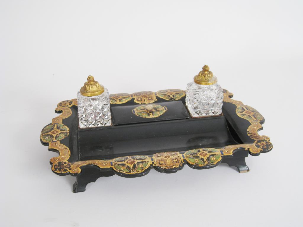 Appraisal: A Jennens and Bettridge Inkstand with shaped gilt border the