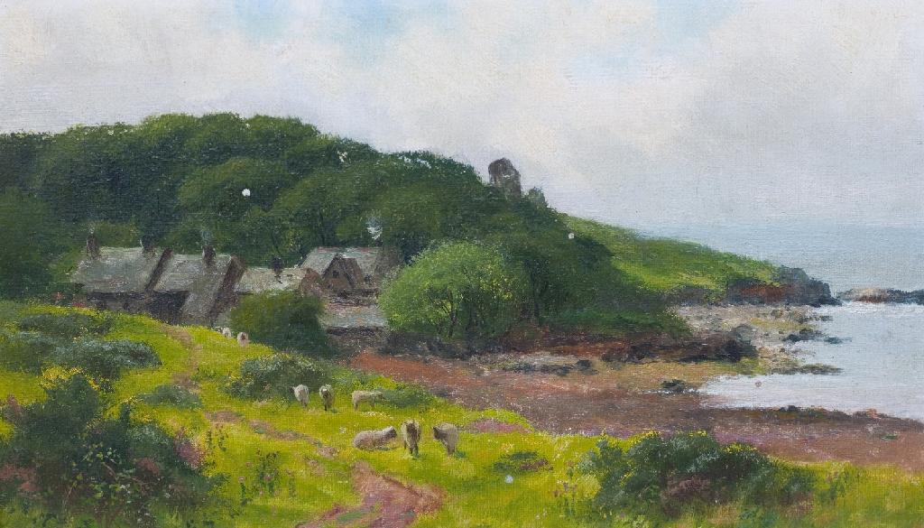 Appraisal: ENGLISH SCHOOL th CENTURY SHEEP GRAZING BY THE COASTLINE unsigned