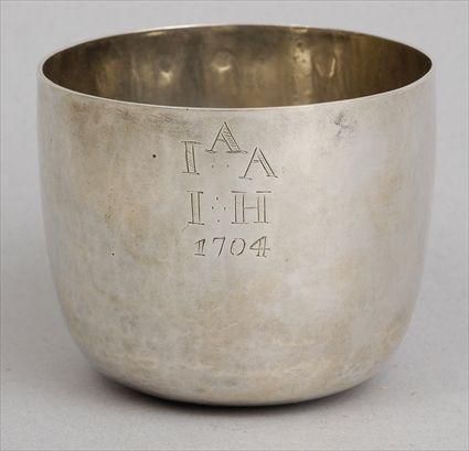 Appraisal: EARLY GEORGIAN SILVER TUMBLER Marks rubbed the hammered cylindrical bowl