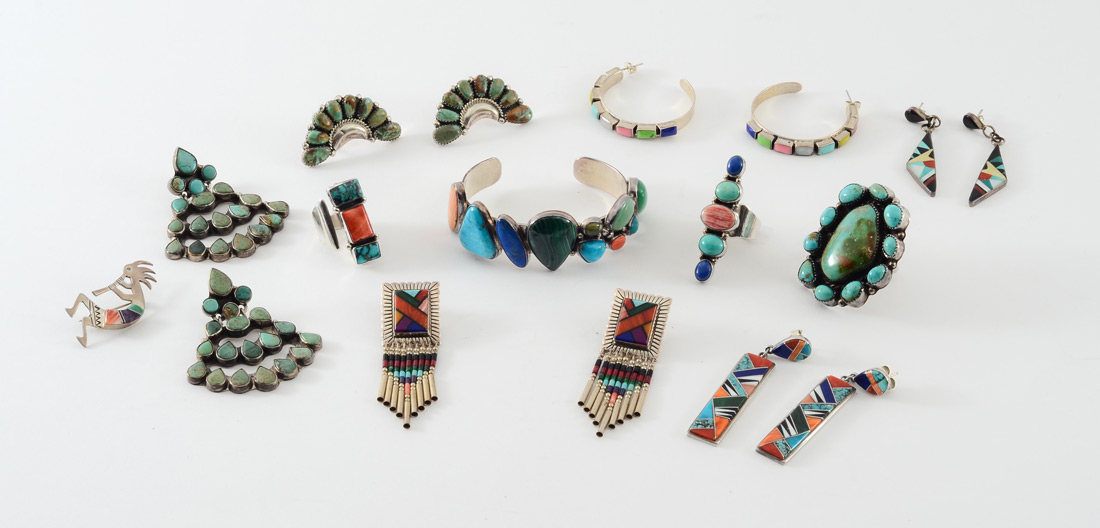 Appraisal: AN ASSORTMENT OF ZUNI STERLING JEWELRY Southwest Indian mostly Zuni