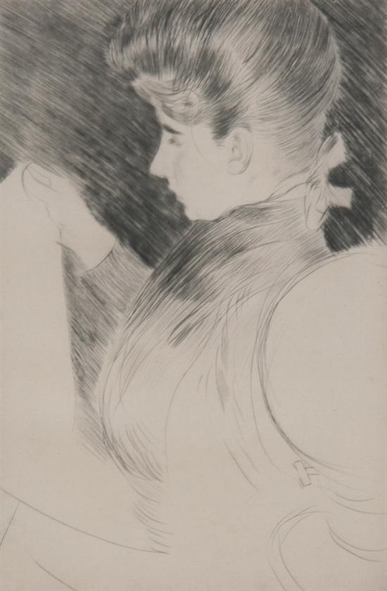 Appraisal: AFTER HELLEU WOMAN etching - Plate in x in Apparently