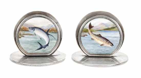 Appraisal: A pair of Edwardian silver and enamel menu card holders