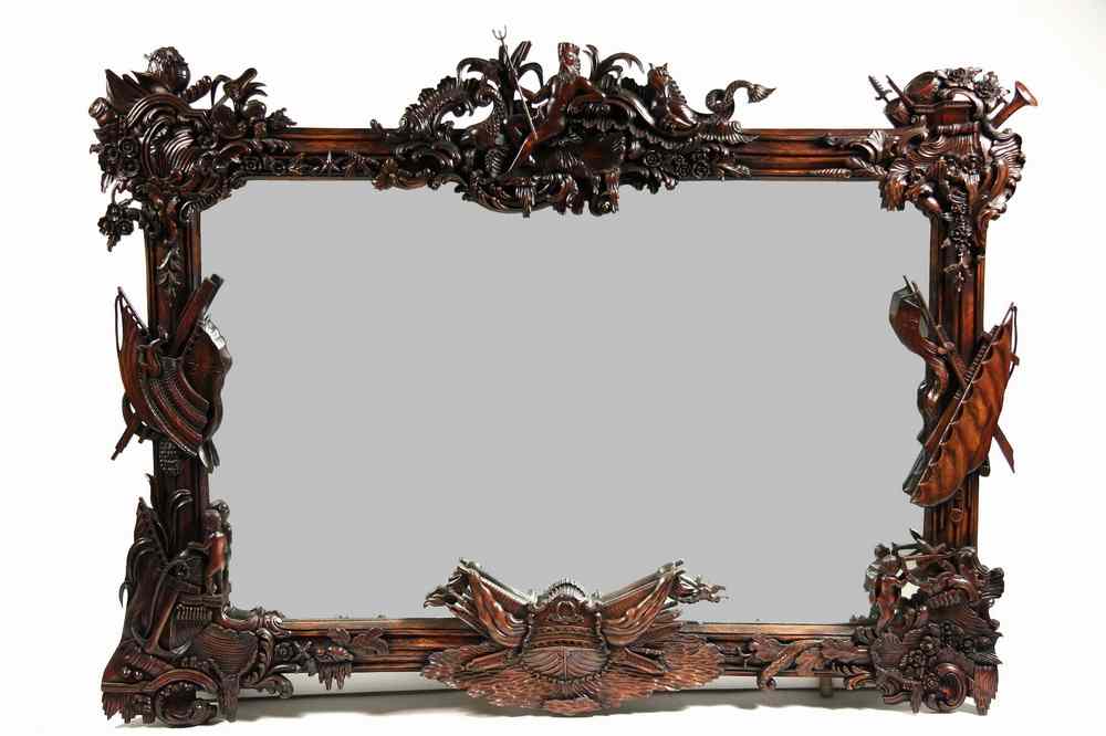 Appraisal: OVERMANTEL MIRROR - Heavily carved th c nautical theme Mahogany