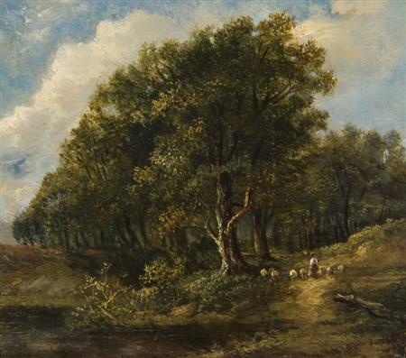 Appraisal: JOSEPH THORS - SHEPHERD AND HIS FLOCK IN A WOODLAND