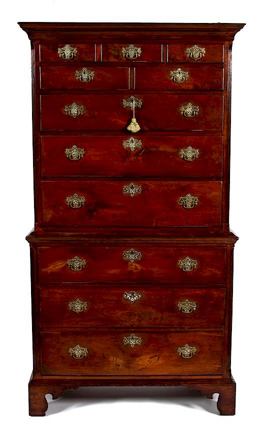 Appraisal: An American Chippendale Spanish Mahogany Chest on Chest Height x