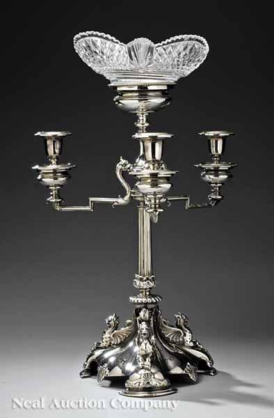 Appraisal: An Elkington Silverplate Centerpiece Birmingham c lobed base mounted with