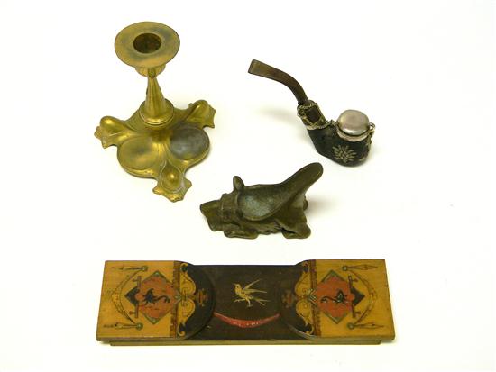 Appraisal: Art nouveau gilt metal German candlestick terrier form pipe rest