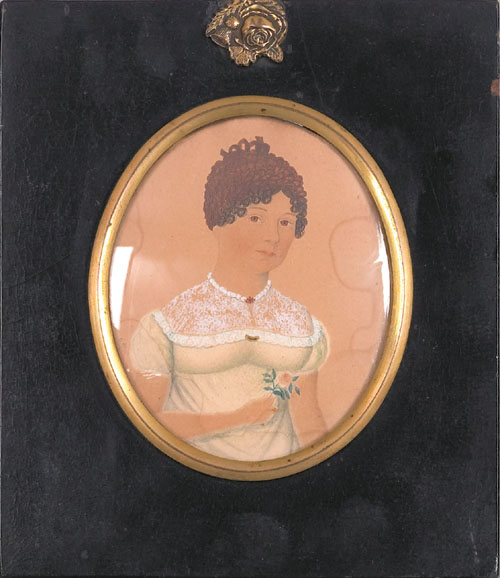 Appraisal: Pair of American watercolor miniature portraits ca of a husband