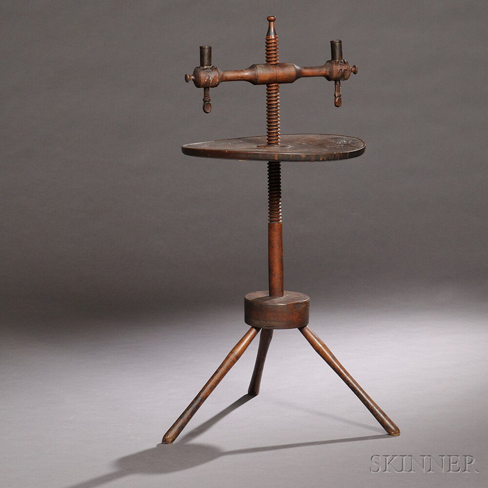 Appraisal: Maple and Oak Adjustable Lighting Stand New England early th